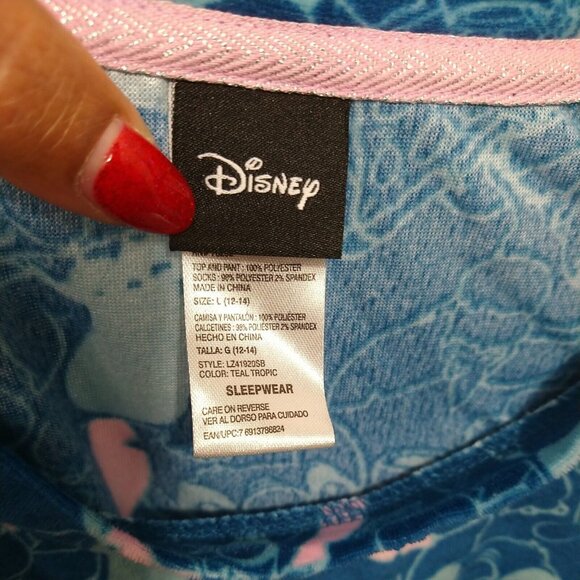 Disney Lilo and Stitch Pajama Top Shirt Women Size L 12 14 Blue Pink Long Sleeve - Picture 5 of 8